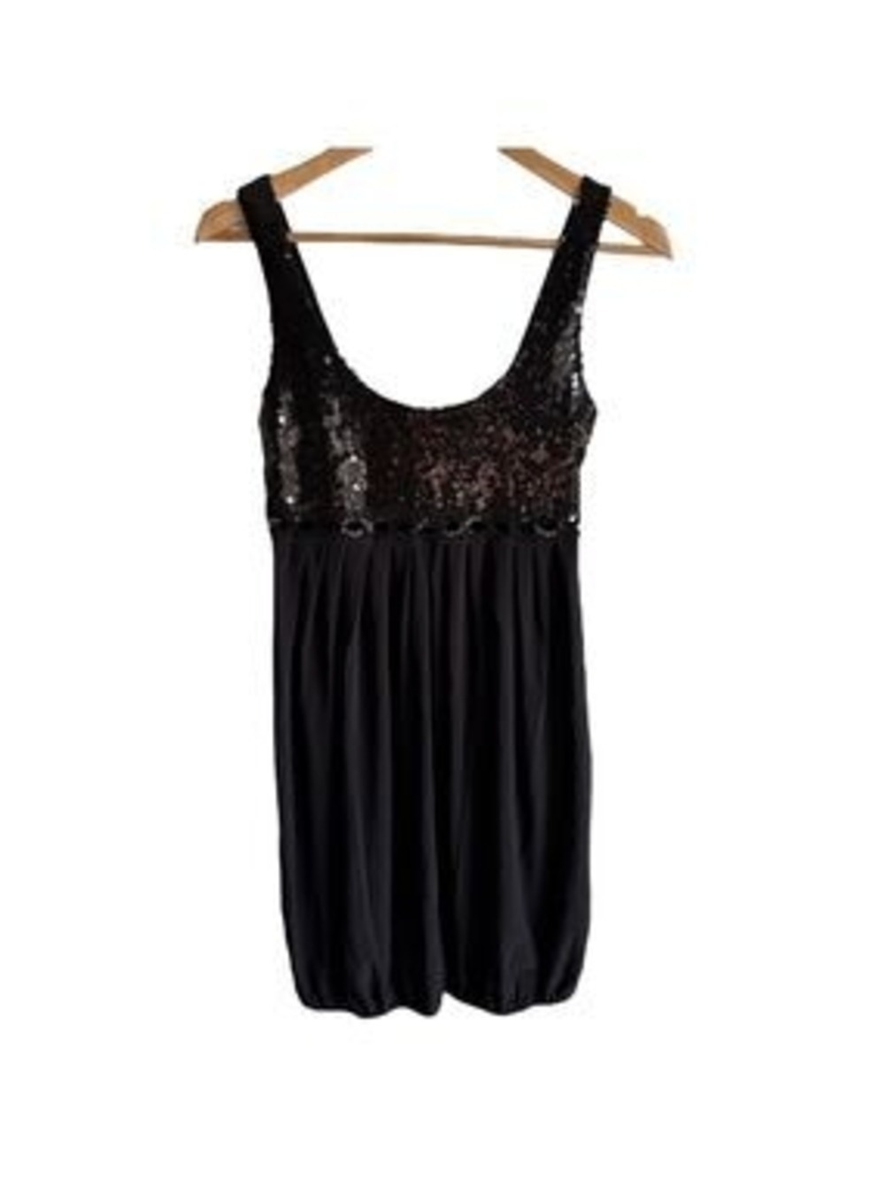 Bisou Bisou Y2K Sequin Bubble Hem Mini Dress Sz 6 Black Party Cocktail Short EUC